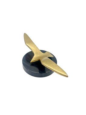 Vintage Brass Seagull Bird Sculpture Figurine Black Marble Base Minimalist MCM